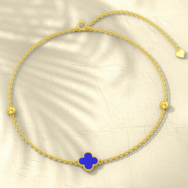 Bracelet en or 14K avec pendentif en lapis-lazuli et trèfle à quatre feuilles-4