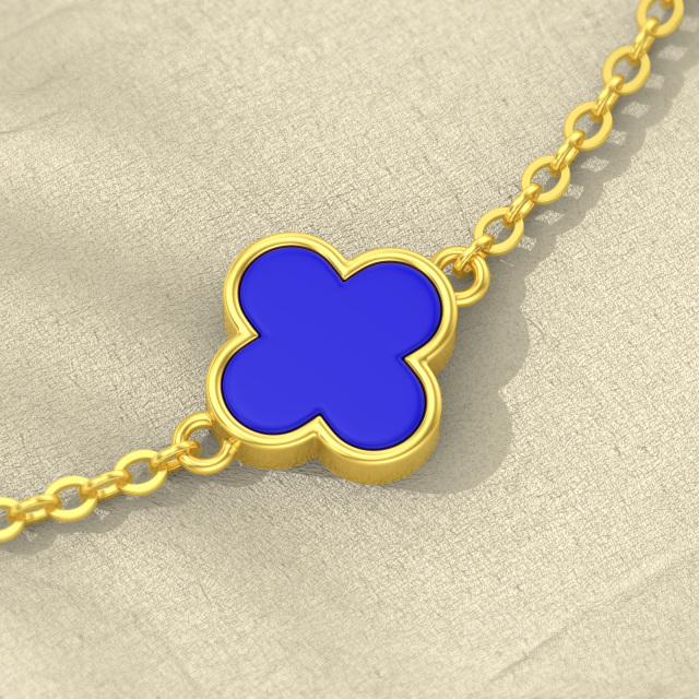 Bracelet en or 14K avec pendentif en lapis-lazuli et trèfle à quatre feuilles-3