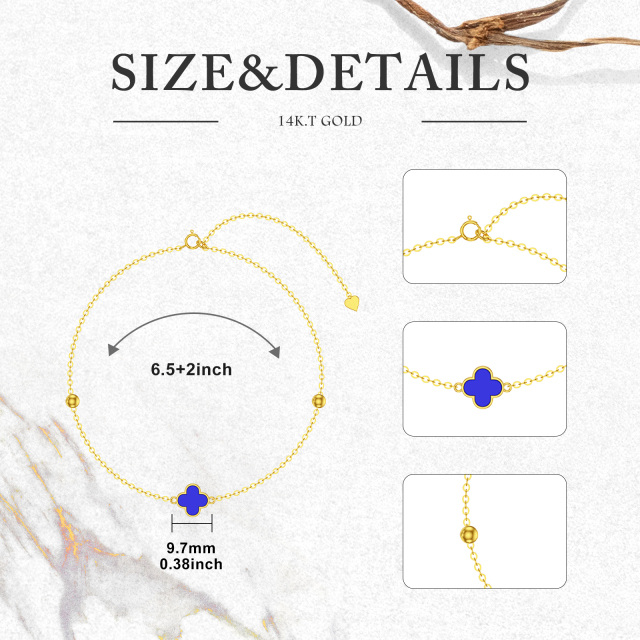 Bracelet en or 14K avec pendentif en lapis-lazuli et trèfle à quatre feuilles-5