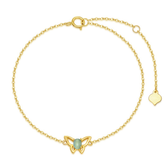 14K Gold Cat's Eye Stone Butterfly Pendant Bracelet