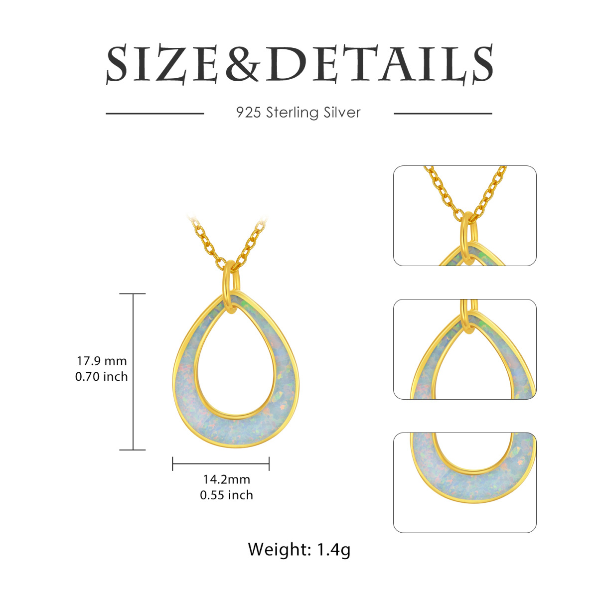 Sterling Silver with Yellow Gold Plated Opal Drop Shape Pendant Necklace-5