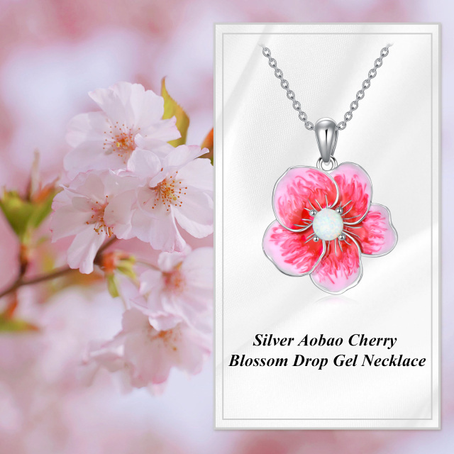 Sterling Silver Opal Cherry Blossom Pendant Necklace-4