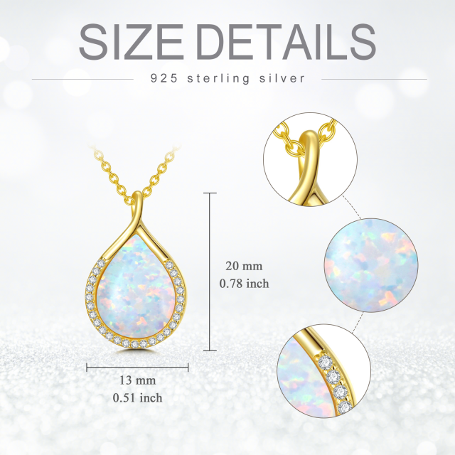 Sterling Silver with Yellow Gold Plated Opal Pendant Necklace-4