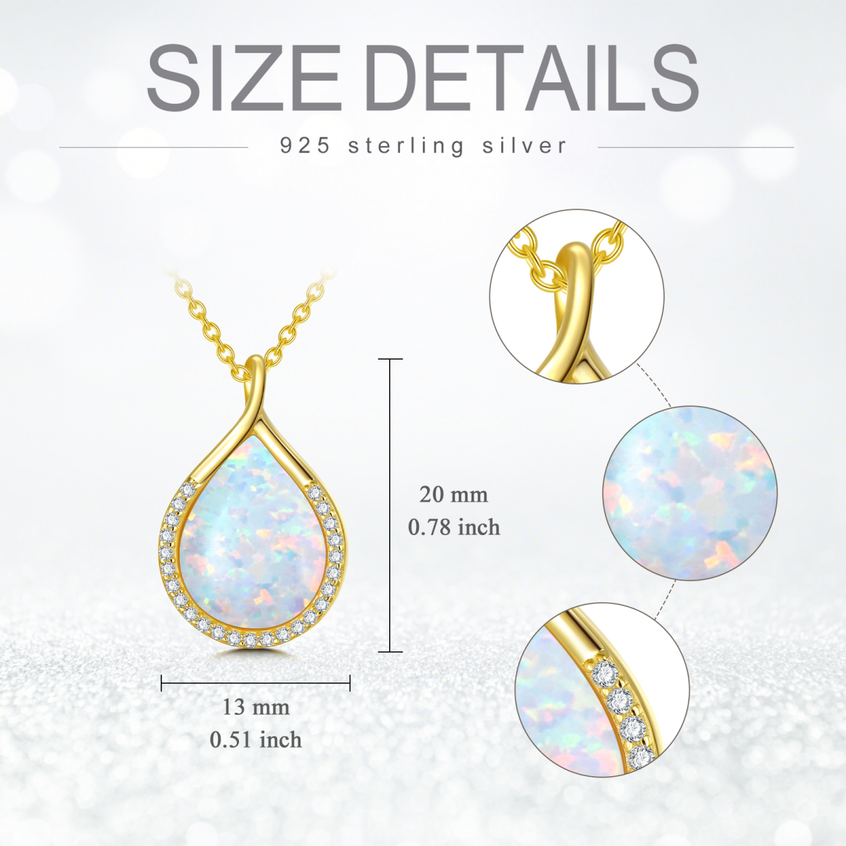 Sterling Silber mit gelbvergoldetem Opal-Anhänger Halskette-5