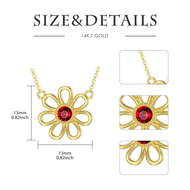 14K Gold Circular Shaped Crystal Daisy Pendant Necklace-4