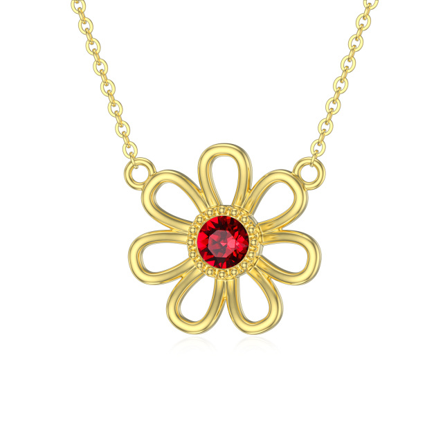 14K Gold Circular Shaped Crystal Daisy Pendant Necklace-0