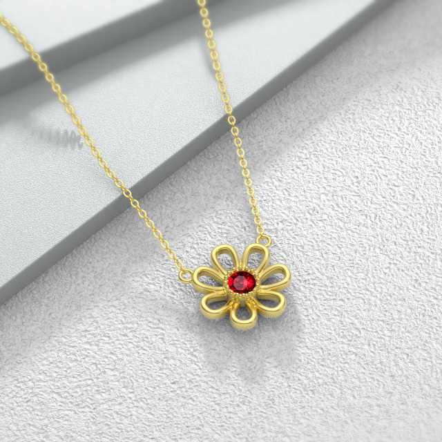 14K Gold Circular Shaped Crystal Daisy Pendant Necklace-3