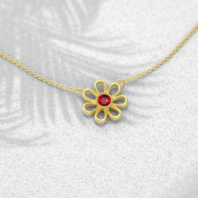 14K Gold Circular Shaped Crystal Daisy Pendant Necklace-2