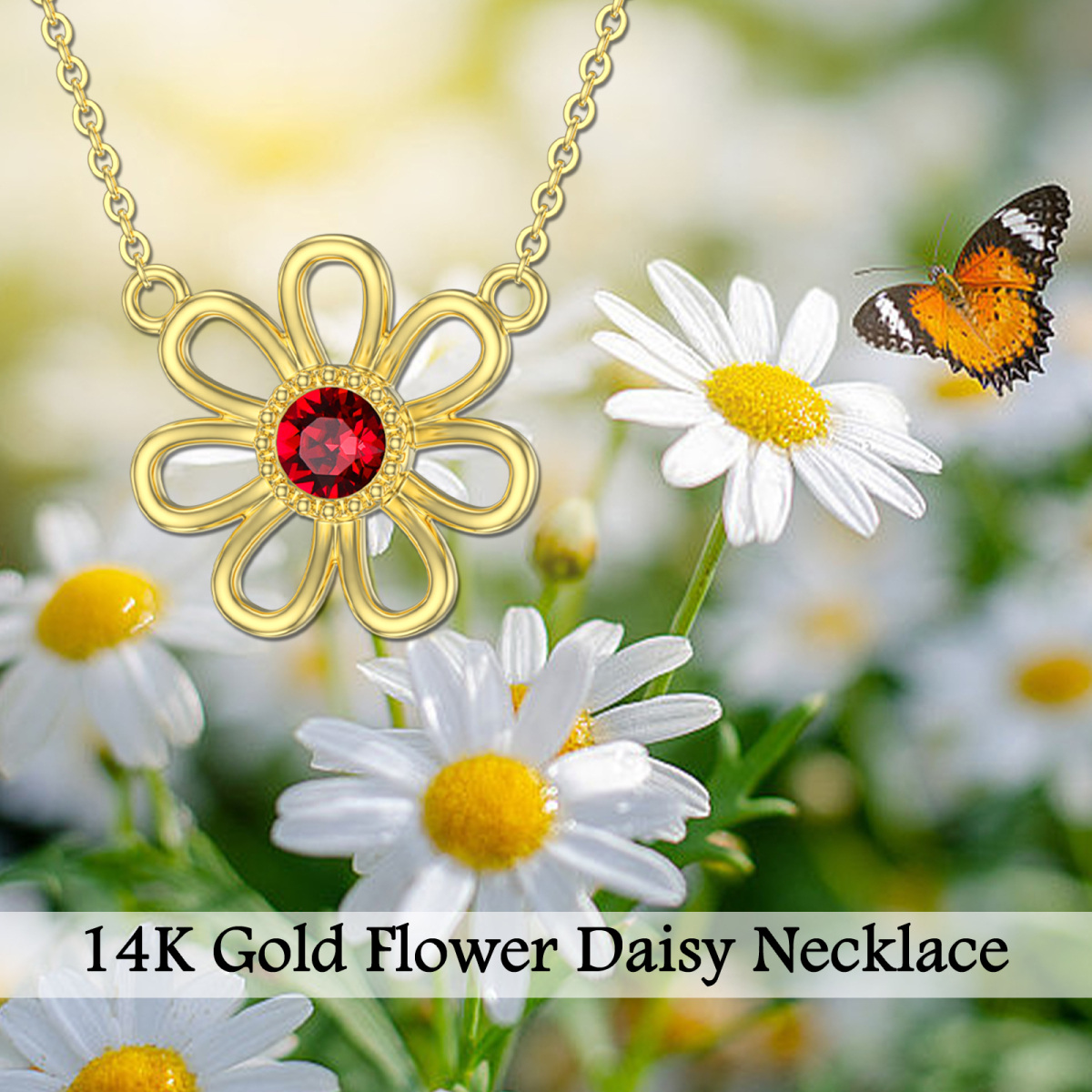 14K Gold Circular Shaped Crystal Daisy Pendant Necklace-6