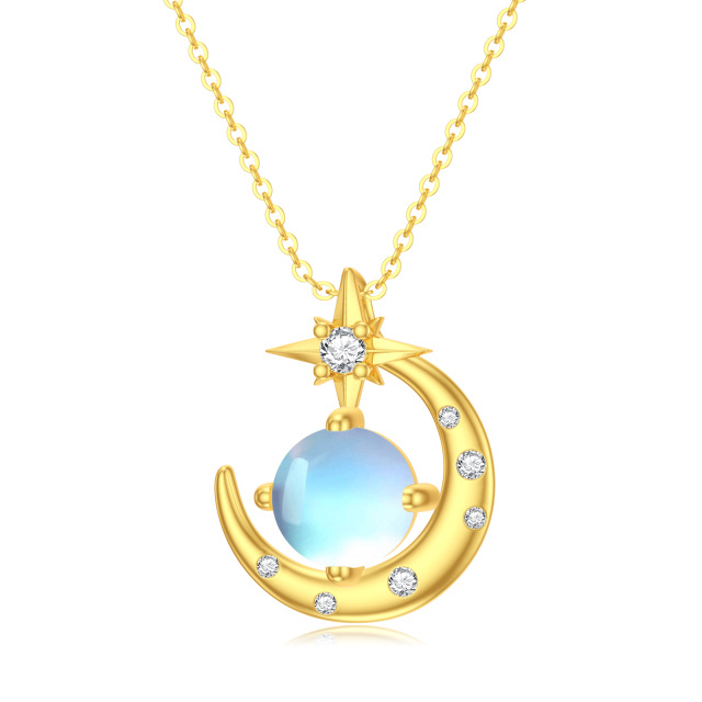 14K Gold Cubic Zirconia & Moonstone Moon & Star Pendant Necklace-0