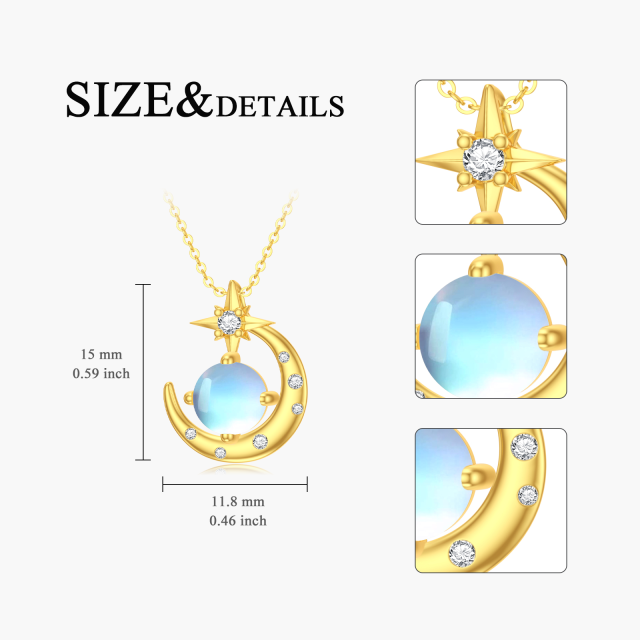 14K Gold Cubic Zirconia & Moonstone Moon & Star Pendant Necklace-4