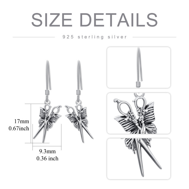 Sterling Silver Butterfly & Scissors Drop Earrings-4