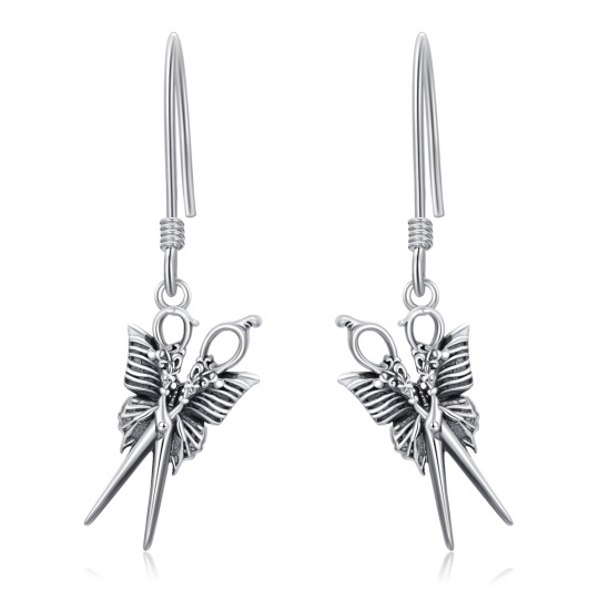 Sterling Silver Butterfly & Scissors Drop Earrings