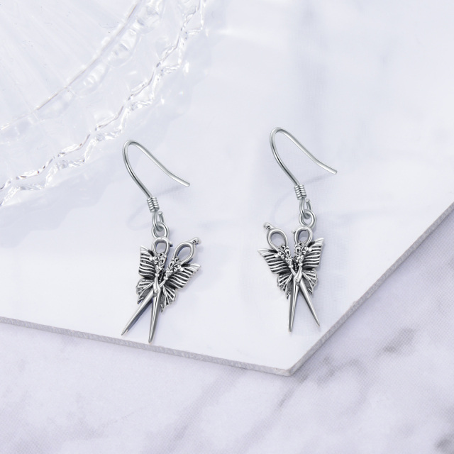 Boucles d'oreilles pendantes papillon et ciseaux en argent sterling-3