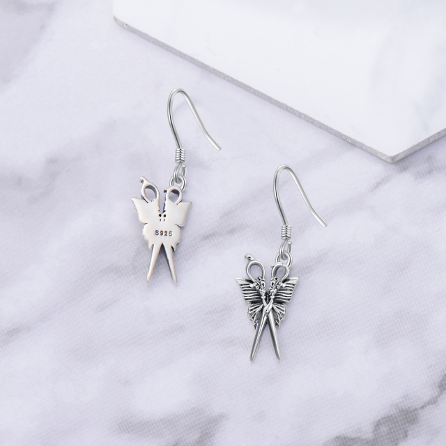 Boucles d'oreilles pendantes papillon et ciseaux en argent sterling-3