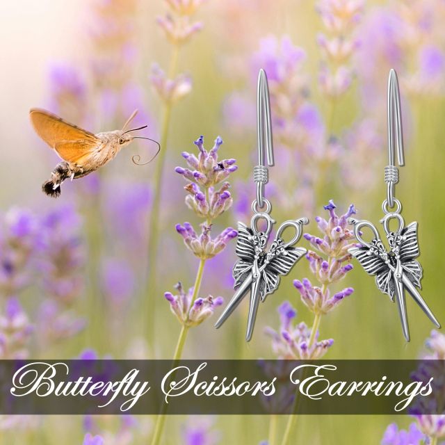 Sterling Silver Butterfly & Scissors Drop Earrings-5