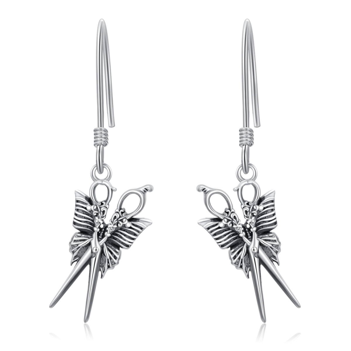 Sterling Silver Butterfly & Scissors Drop Earrings-1