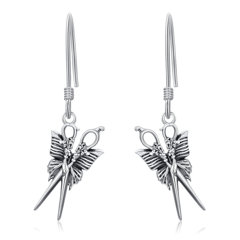 Sterling Silver Butterfly & Scissors Drop Earrings