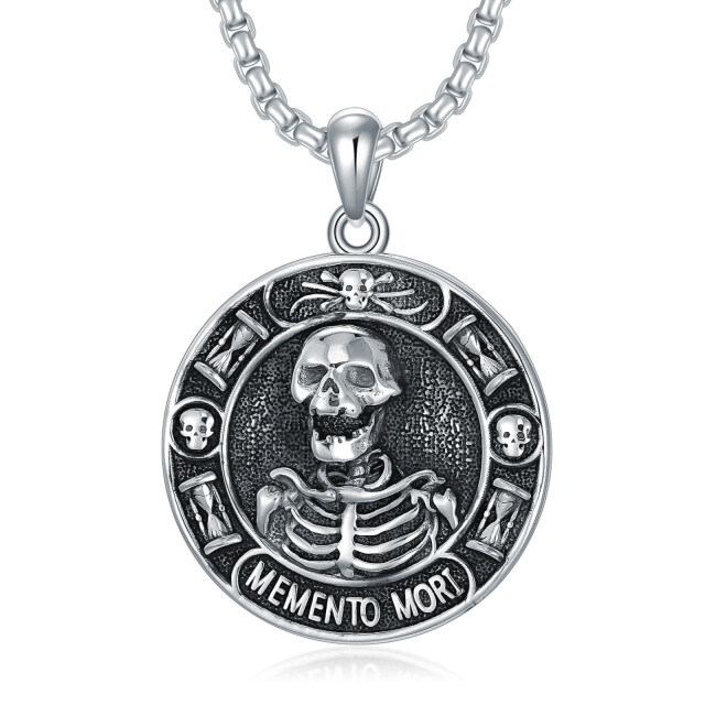 Sterling Silver Skull Pendant Necklace for Men-0