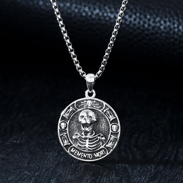 Collier en argent sterling avec pendentif tête de mort pour hommes-2