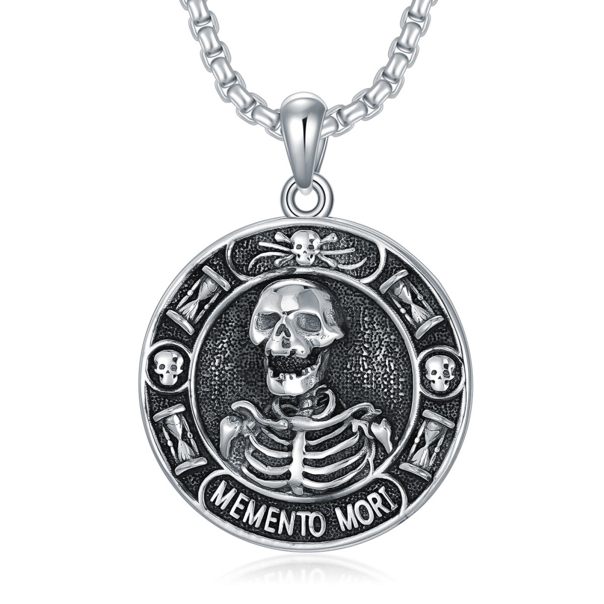 Sterling Silber Totenkopf-Anhänger Halskette für Männer-1