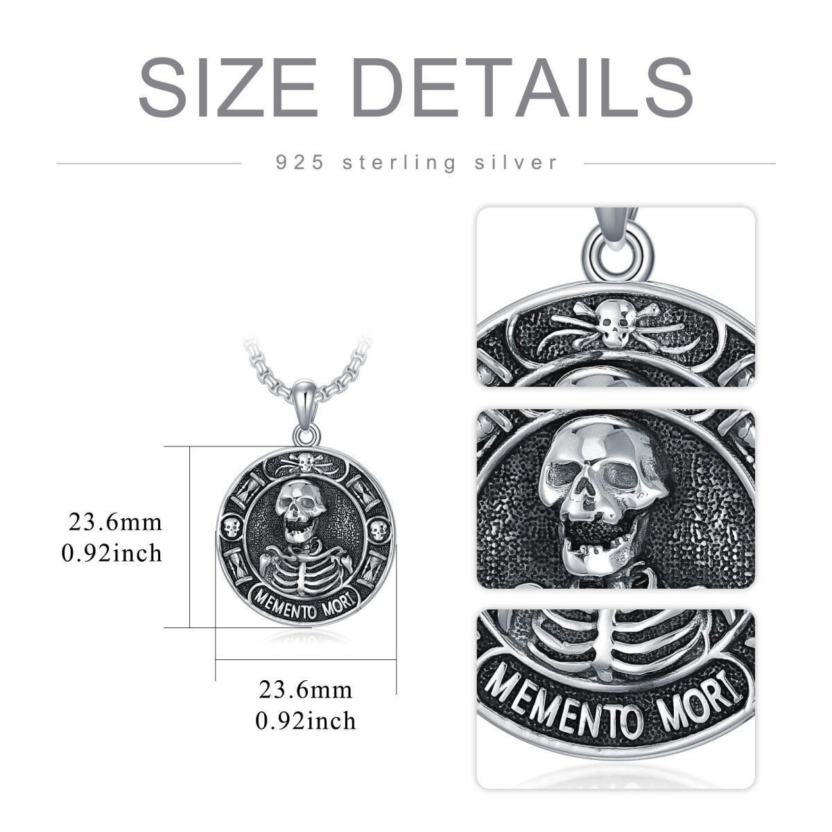 Sterling Silber Totenkopf-Anhänger Halskette für Männer-6