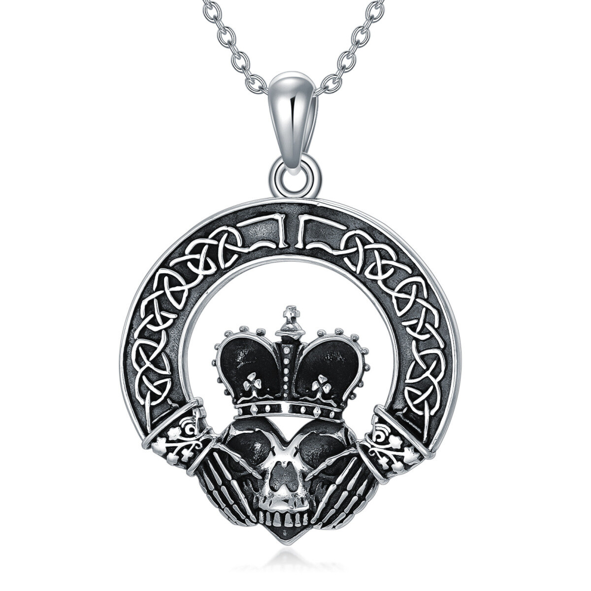 Sterling Silber Totenkopf-Anhänger Halskette-1