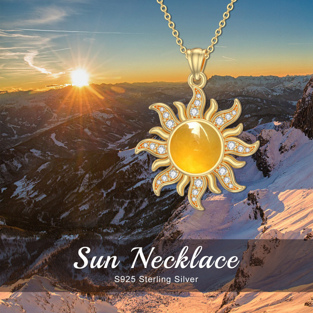 925 Sterling Silber Sonne Jade Halskette mit Zirkon Halskette Geschenke für Frauen-5