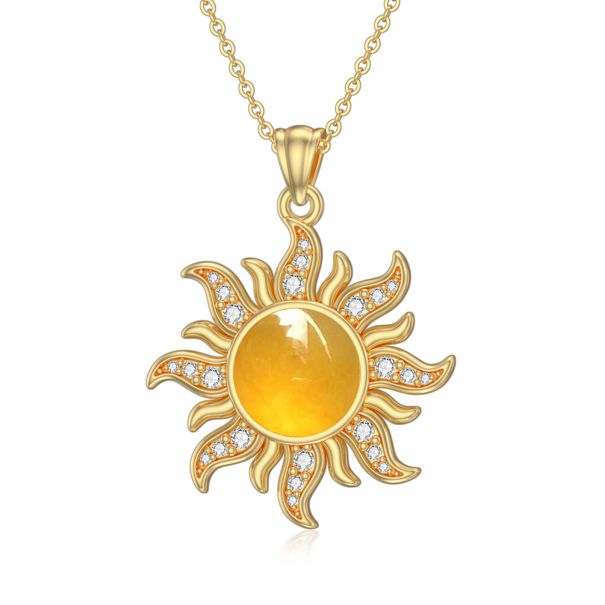 Sterling Silver with Yellow Gold Plated Jade Sun Pendant Necklace-1