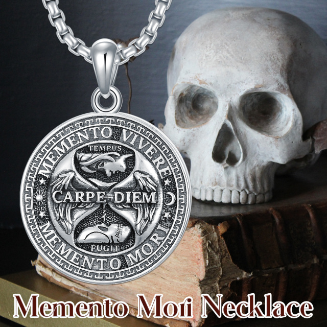 Memento Mori Pendant Carpe Diem Necklace Skull Jewelry Gift for Men in Sterling Silver-4