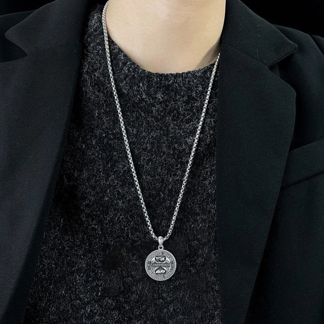 Memento Mori Pendant Carpe Diem Necklace Skull Jewelry Gift for Men in Sterling Silver-1