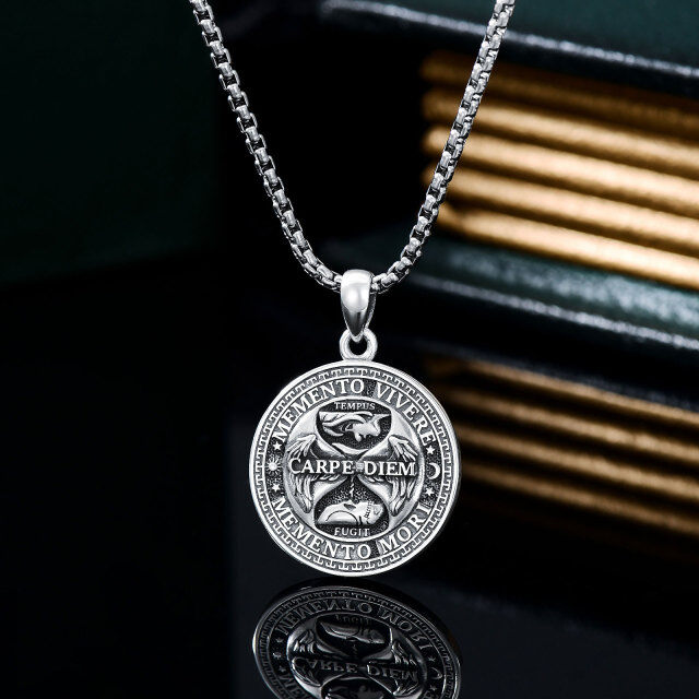 Memento Mori Pendant Carpe Diem Necklace Skull Jewelry Gift for Men in Sterling Silver-2