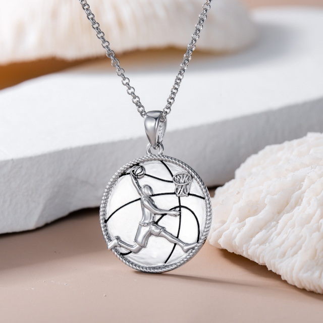 Sterling Silver Basketball Pendant Necklace-3