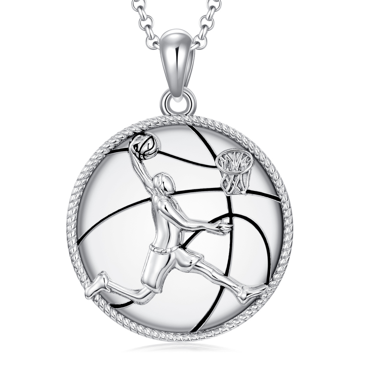 Sterling Silver Basketball Pendant Necklace-1