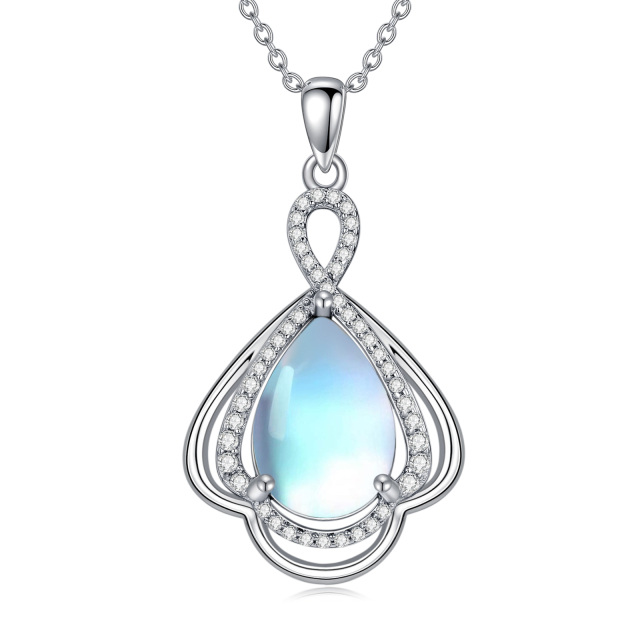 Sterling Silver Teardrop/Pear-shaped Moonstone Drop Shape Pendant Necklace-2