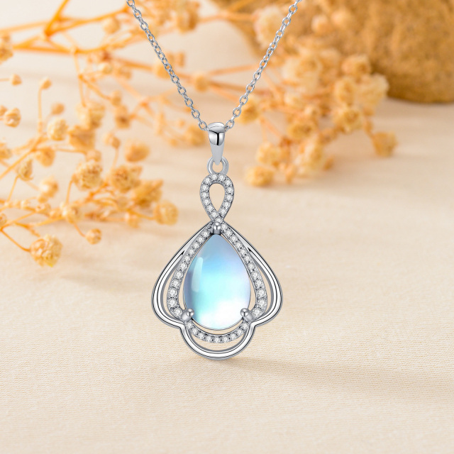 Sterling Silver Teardrop/Pear-shaped Moonstone Drop Shape Pendant Necklace-2