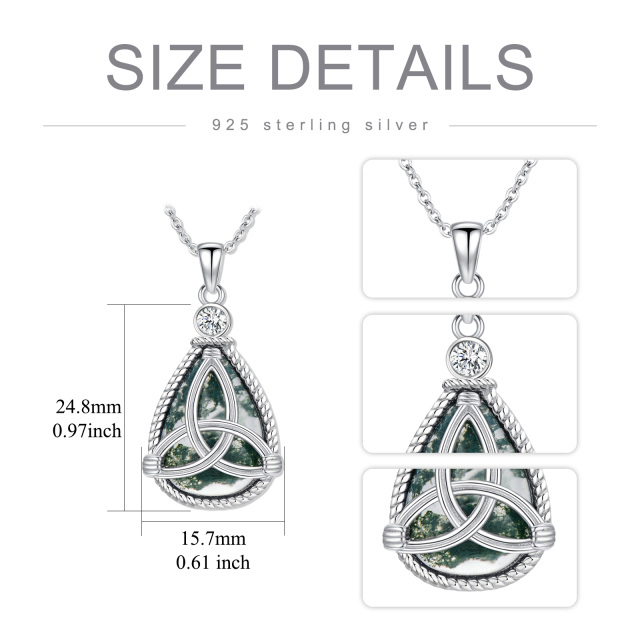 Sterling Silver Teardrop/Pear-shaped Moss Agate Celtic Knot & Drop Shape Pendant Necklace-5