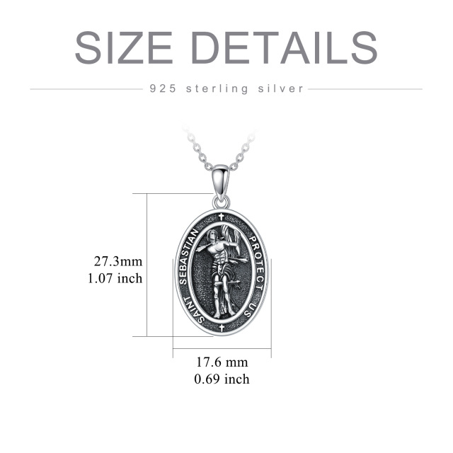 Sterling Silver San Sebastian Pendant Necklace with Engraved Word for Men-5