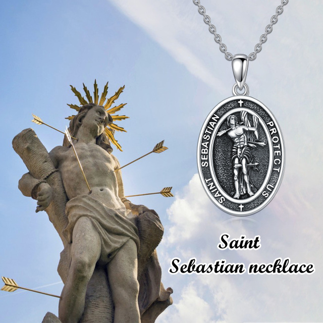 Collier pendentif Saint-Sébastien en argent sterling avec mot gravé pour hommes-6