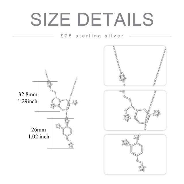 Colar em Y ajustável com molécula de serotonina de zircônia cúbica em formato circular de prata esterlina-5