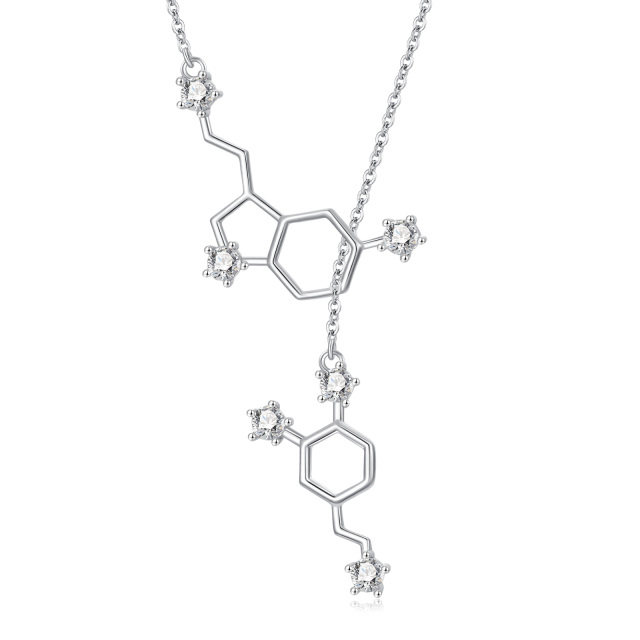 Sterling Silver Circular Shaped Cubic Zirconia Serotonin Molecule Adjustable Y Necklace-0