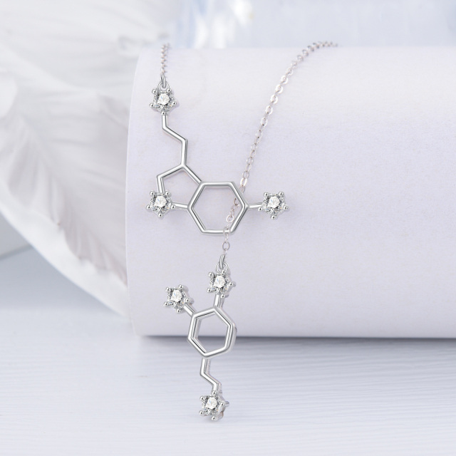 Sterling Silber Kreisförmige verstellbare Y-Halskette mit Serotonin-Molekül und Zirkonia-3