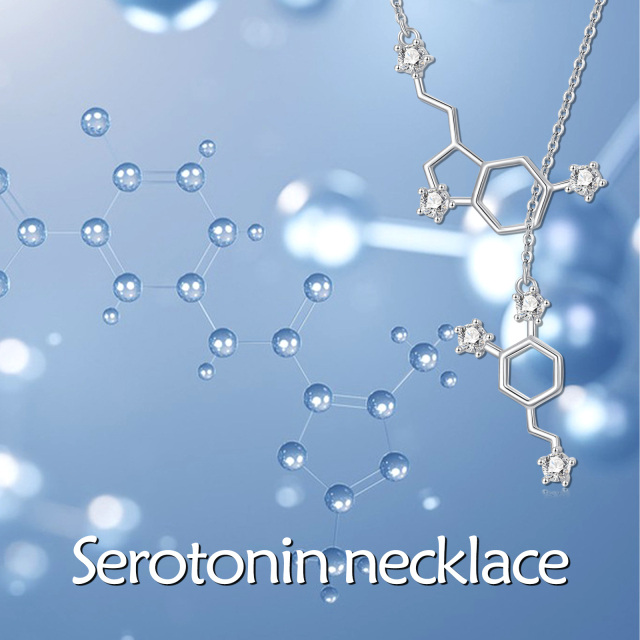 Colar em Y ajustável com molécula de serotonina de zircônia cúbica em formato circular de prata esterlina-2