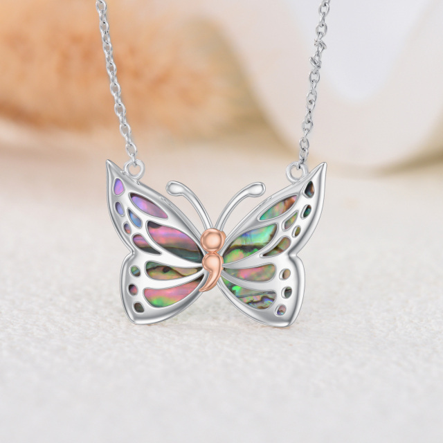 Sterling Silver Two-tone Abalone Shellfish Butterfly Pendant Necklace-2