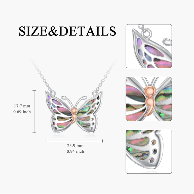 Sterling Silver Two-tone Abalone Shellfish Butterfly Pendant Necklace-4