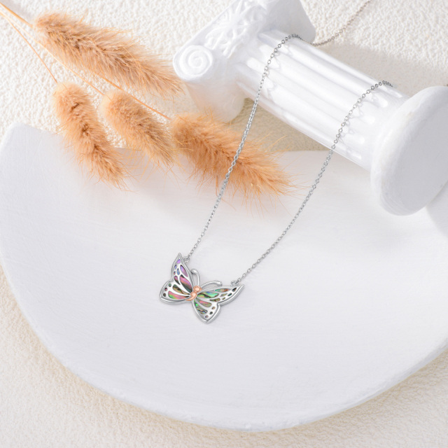 Sterling Silver Two-tone Abalone Shellfish Butterfly Pendant Necklace-3