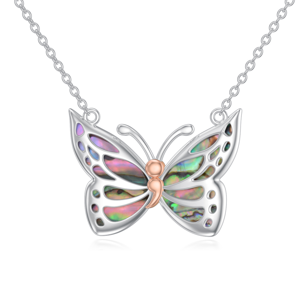 Collier pendentif papillon coquillages et coquillages en ormeau bicolore en argent sterling-1