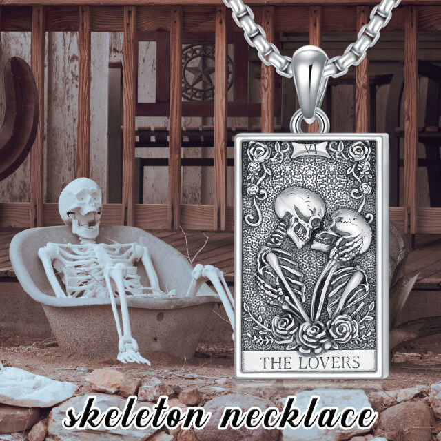 Sterling Silver Rose & Skull Pendant Necklace with Engraved Word-5
