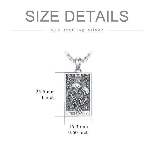 Collana con ciondolo a forma di rosa e teschio in argento 925 con parola incisa-5