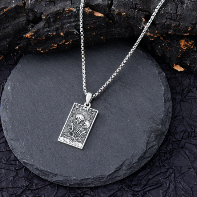 Sterling Silver Rose & Skull Pendant Necklace with Engraved Word-3